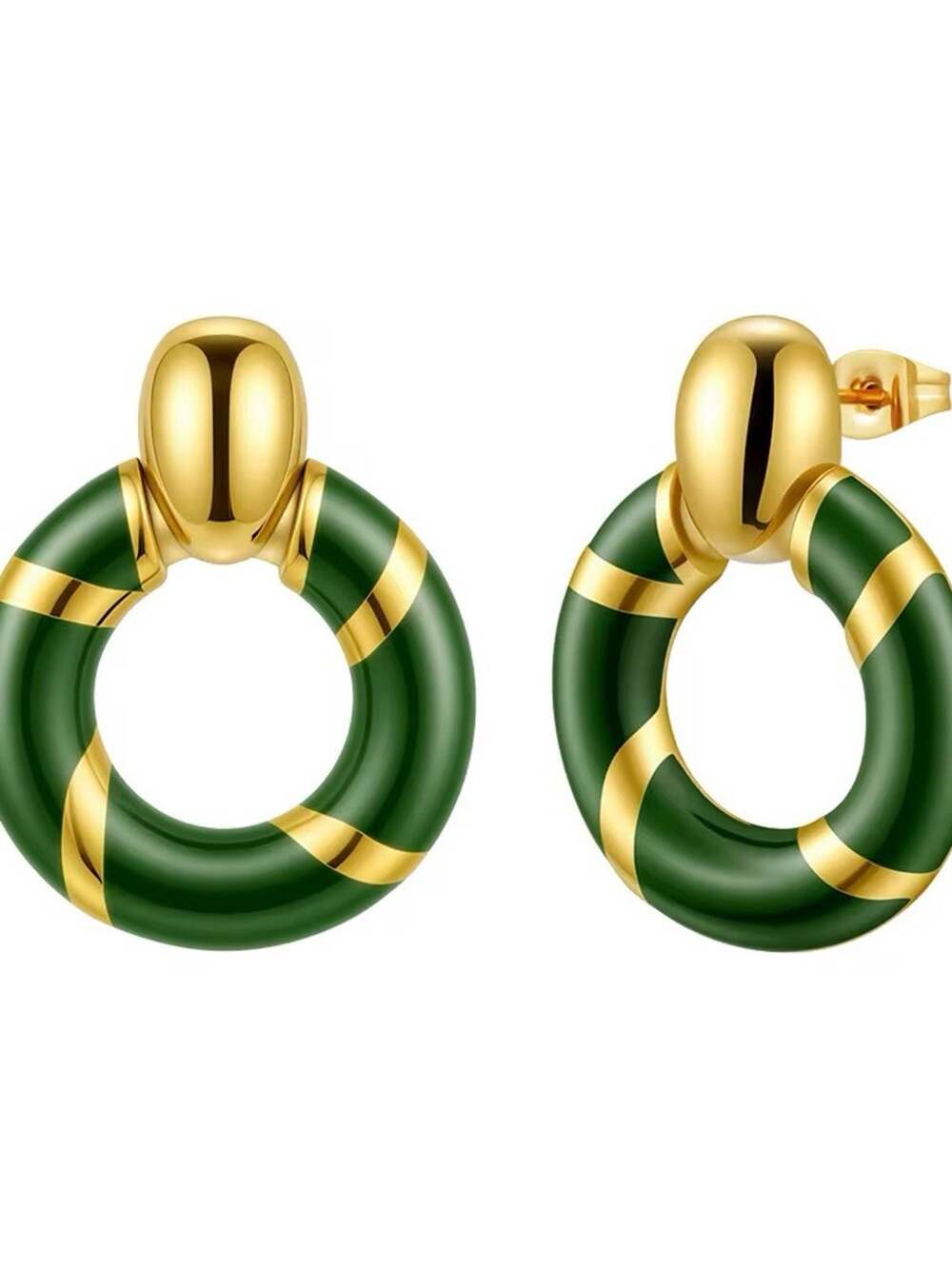 NWT Women's 18K Gold Plated Green Drip Oil Round Stud Earrings
b25